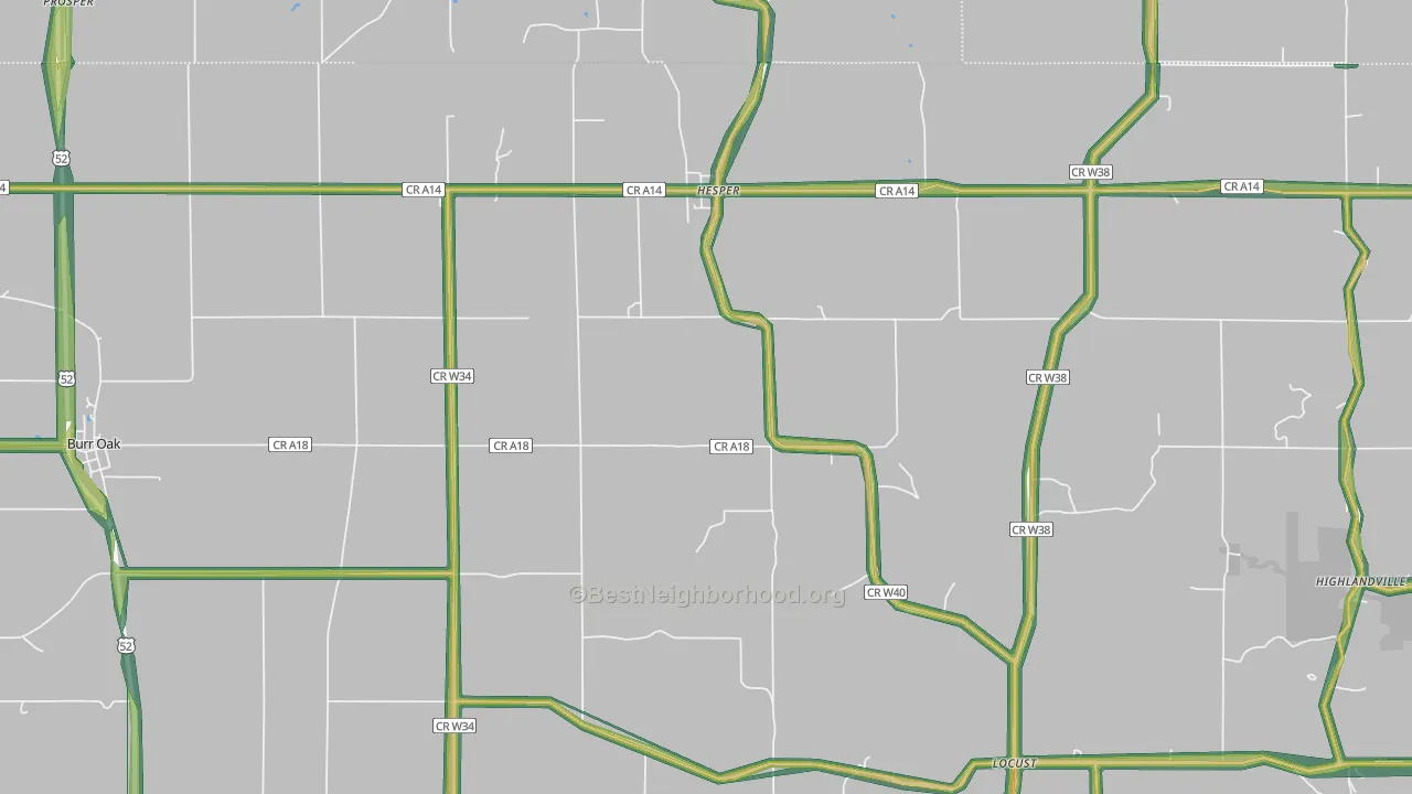 Burr Oak, IA Map of Noise Levels in Burr Oak