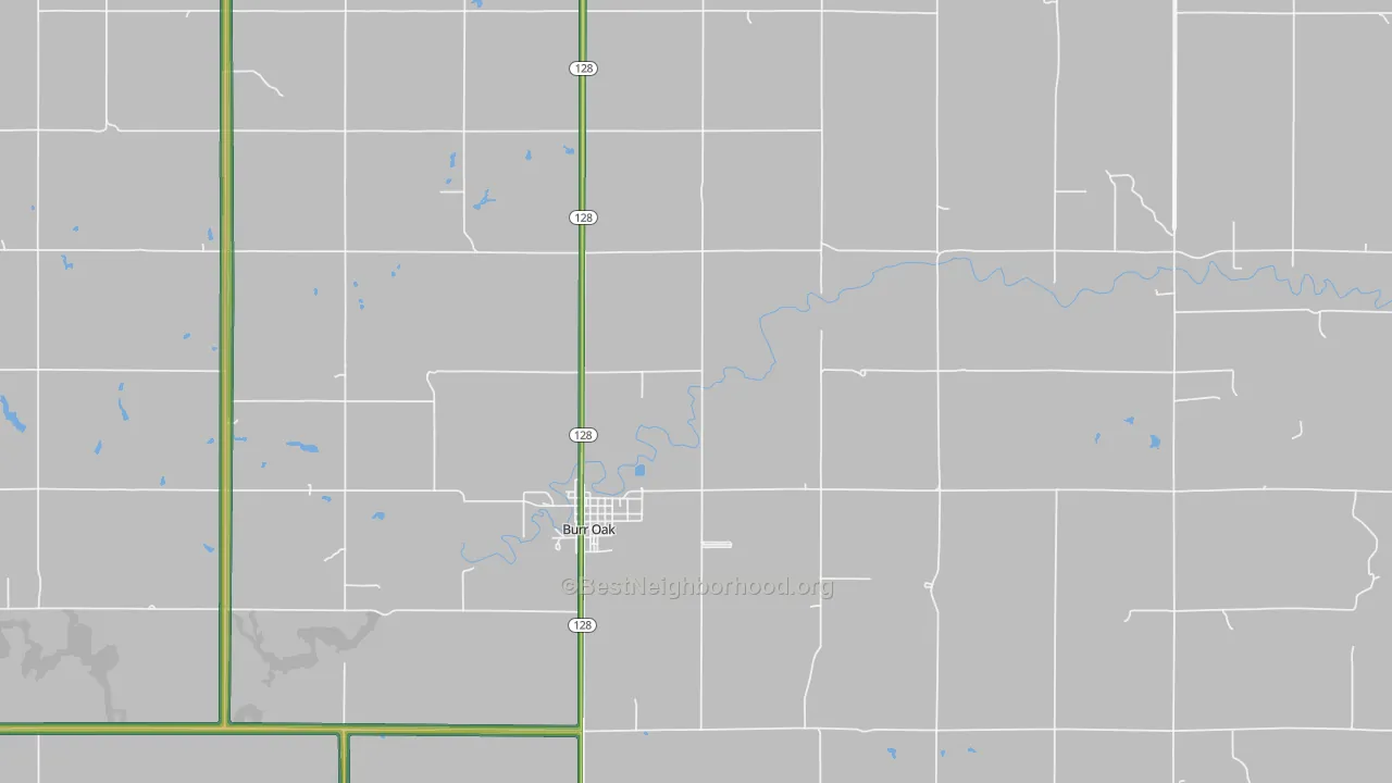 Burr Oak, KS Map of Noise Levels in Burr Oak