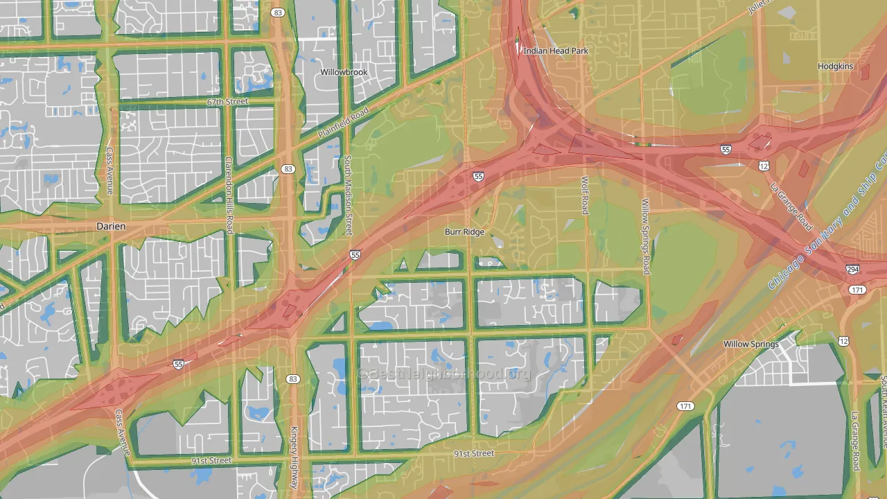 Burr Ridge, IL Map of Noise Levels in Burr Ridge