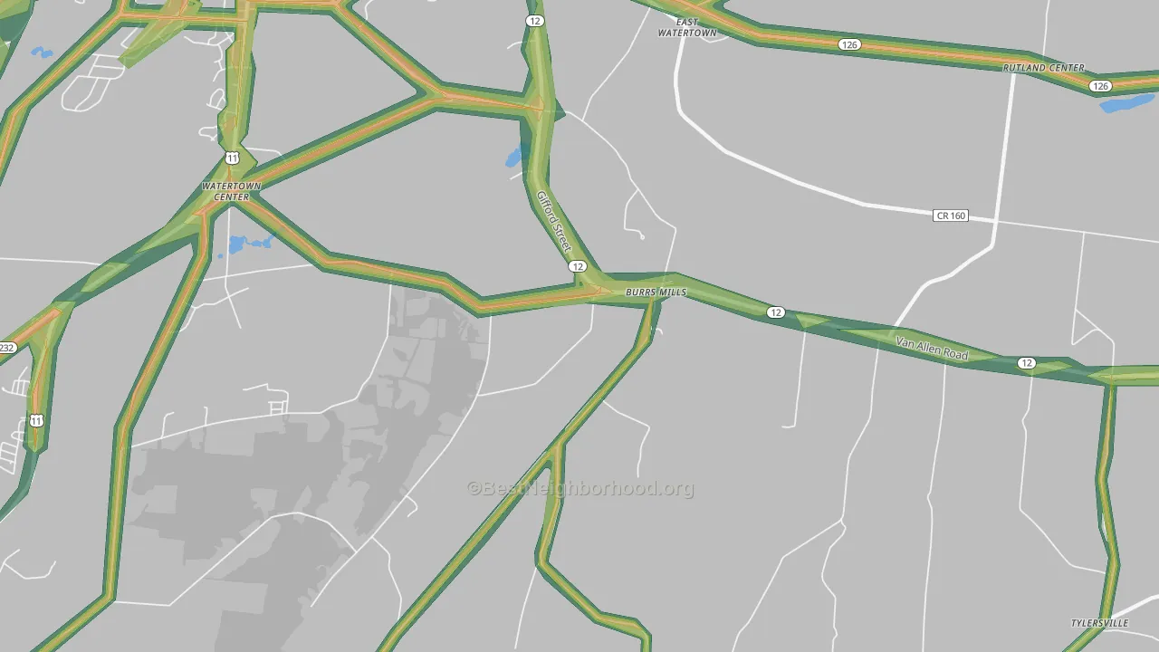 Burrs Mills, NY Map of Noise Levels in Burrs Mills