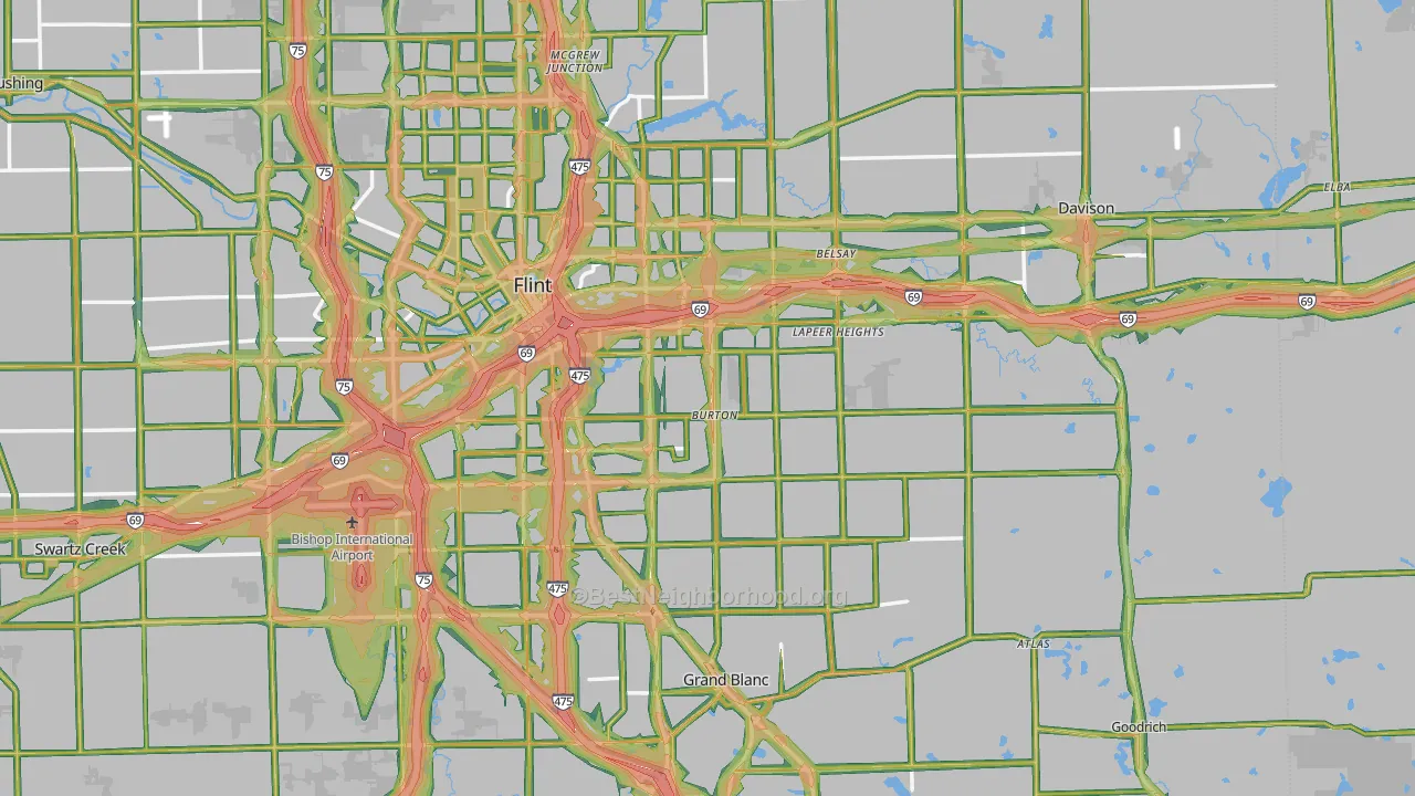 Burton, MI Map of Noise Levels in Burton