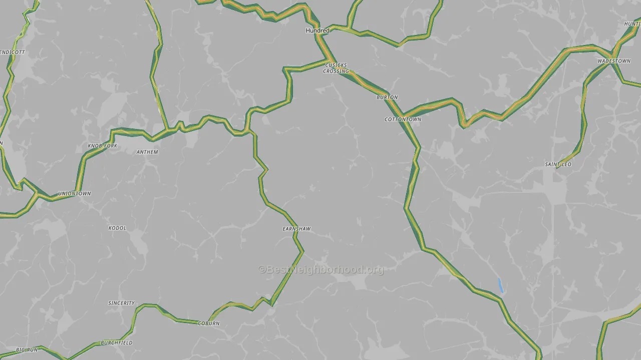 Burton, WV Map of Noise Levels in Burton