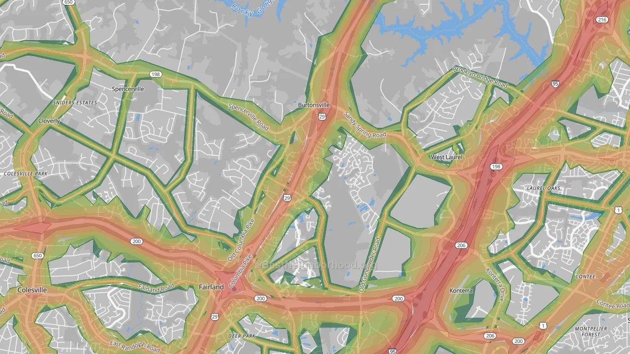 Burtonsville, MD Map of Noise Levels in Burtonsville
