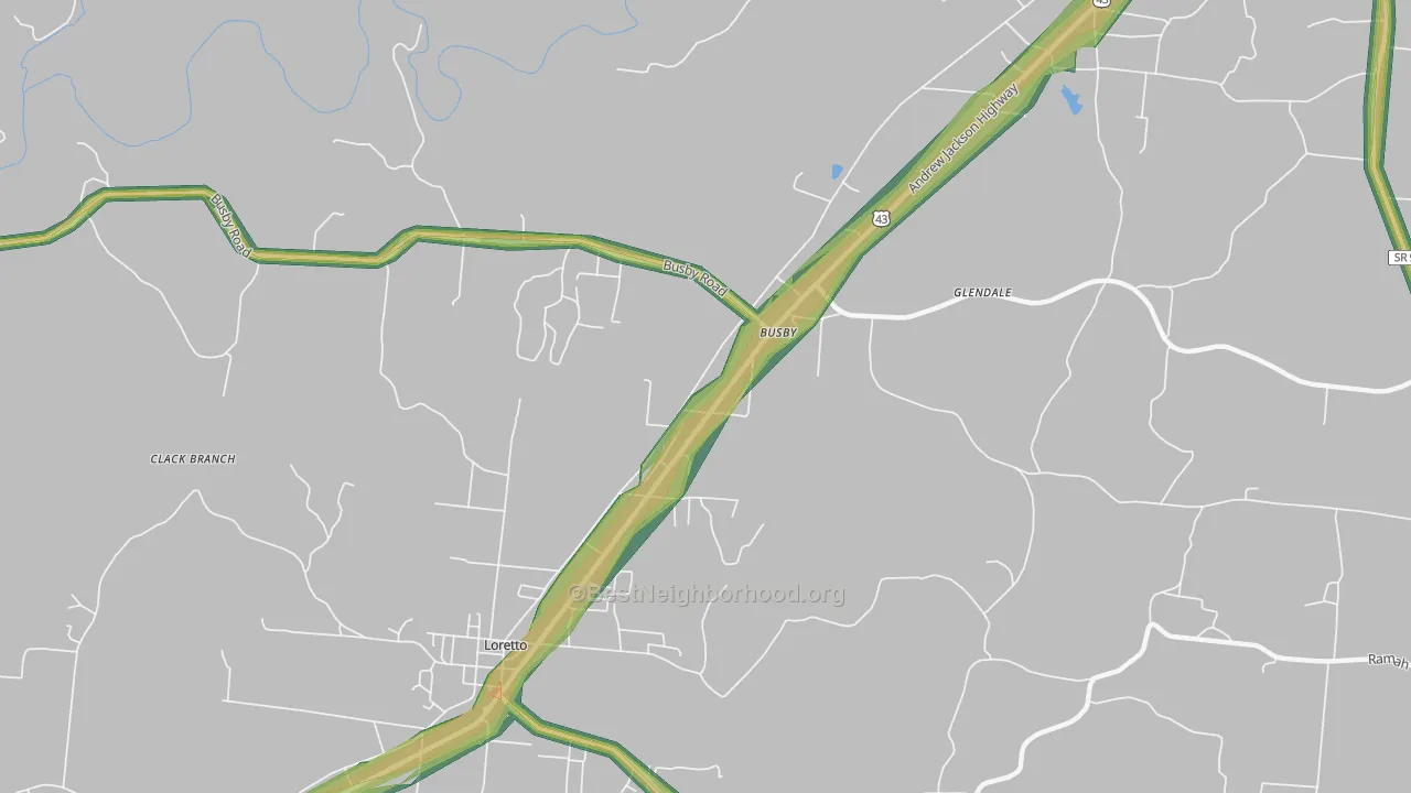 Busby, TN Map of Noise Levels in Busby