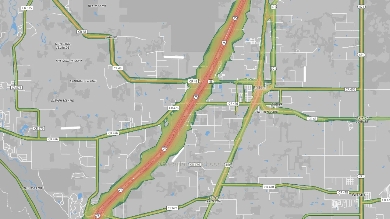 Bushnell, FL Map of Noise Levels in Bushnell