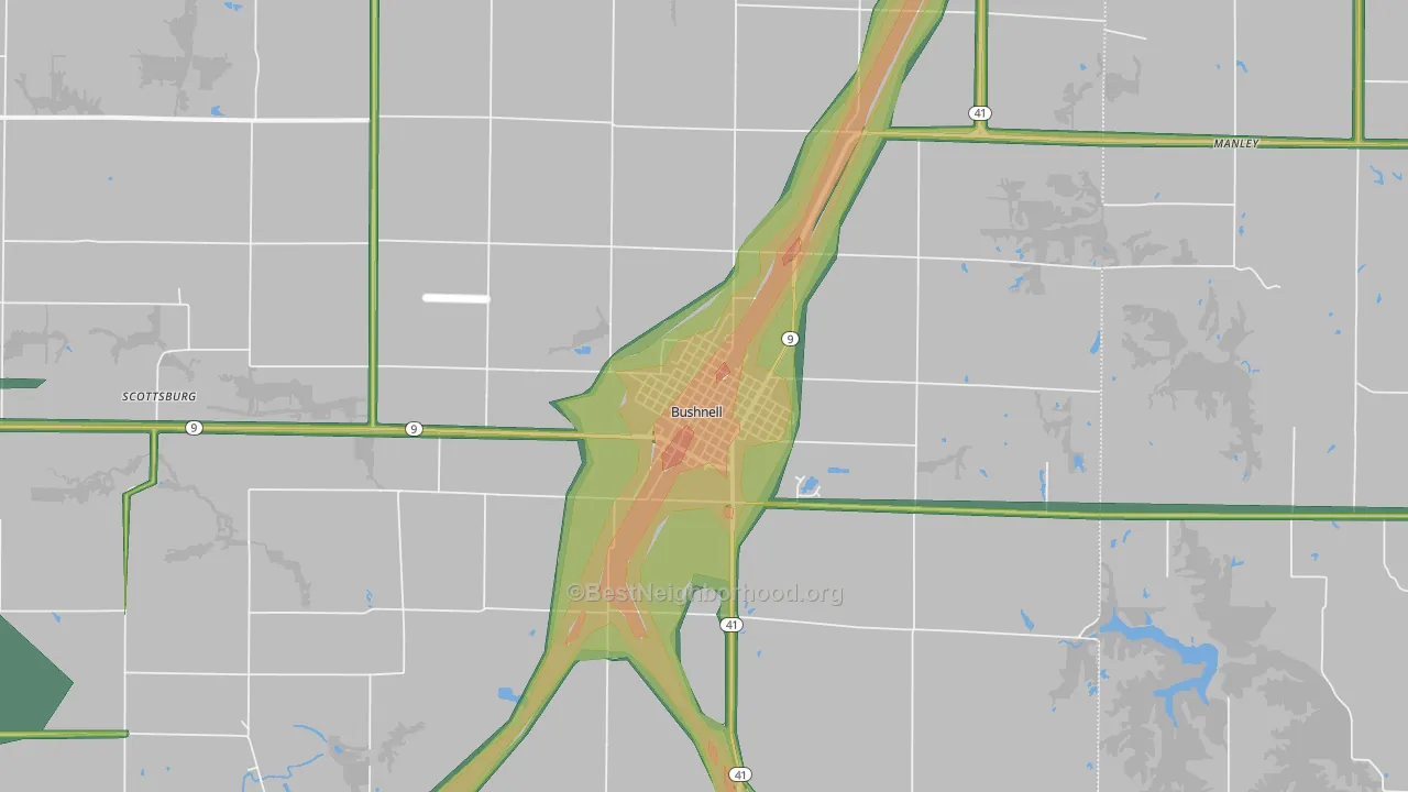 Bushnell, IL Map of Noise Levels in Bushnell