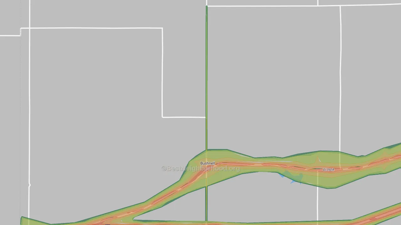 Bushnell, NE Map of Noise Levels in Bushnell
