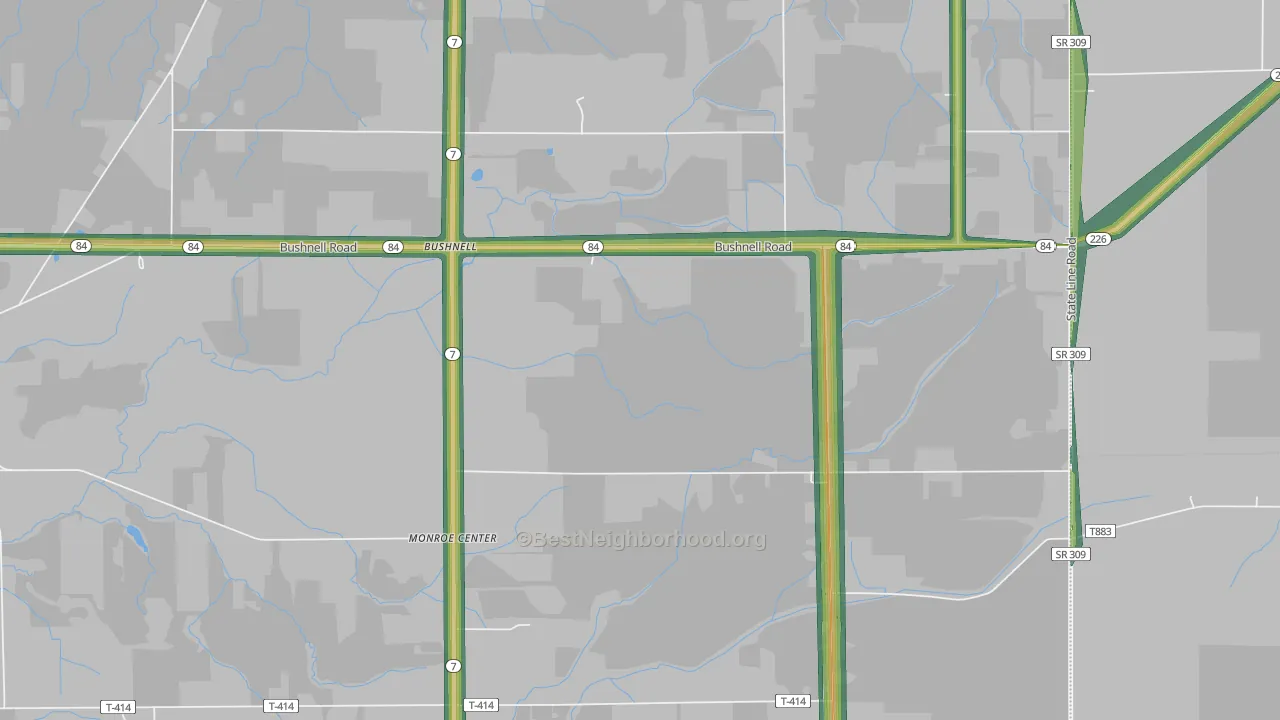 Bushnell, OH Map of Noise Levels in Bushnell