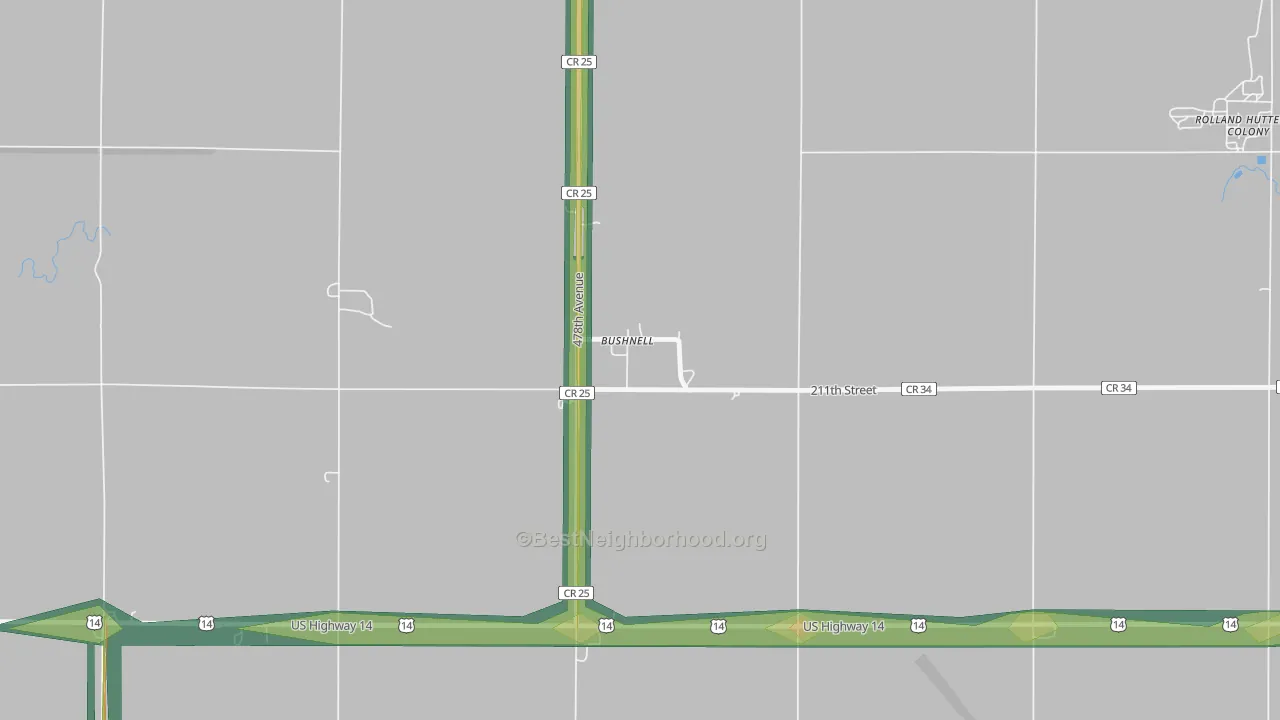 Bushnell, SD Map of Noise Levels in Bushnell