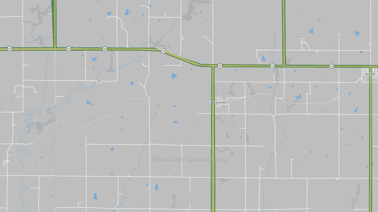 Bushong, KS Map of Noise Levels in Bushong