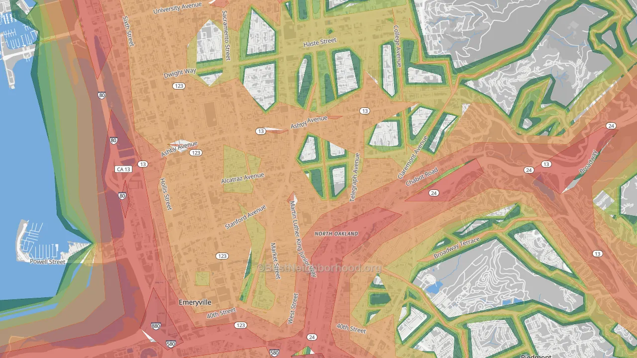 Bushrod, Oakland, CA Map of Noise Levels in Bushrod