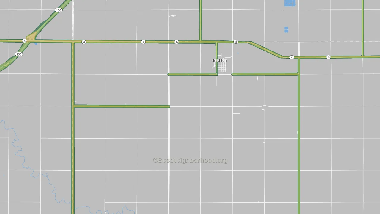 Bushton, KS Map of Noise Levels in Bushton