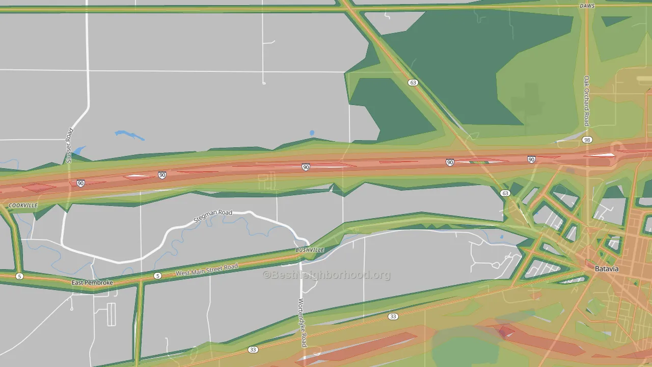 Bushville, NY Map of Noise Levels in Bushville