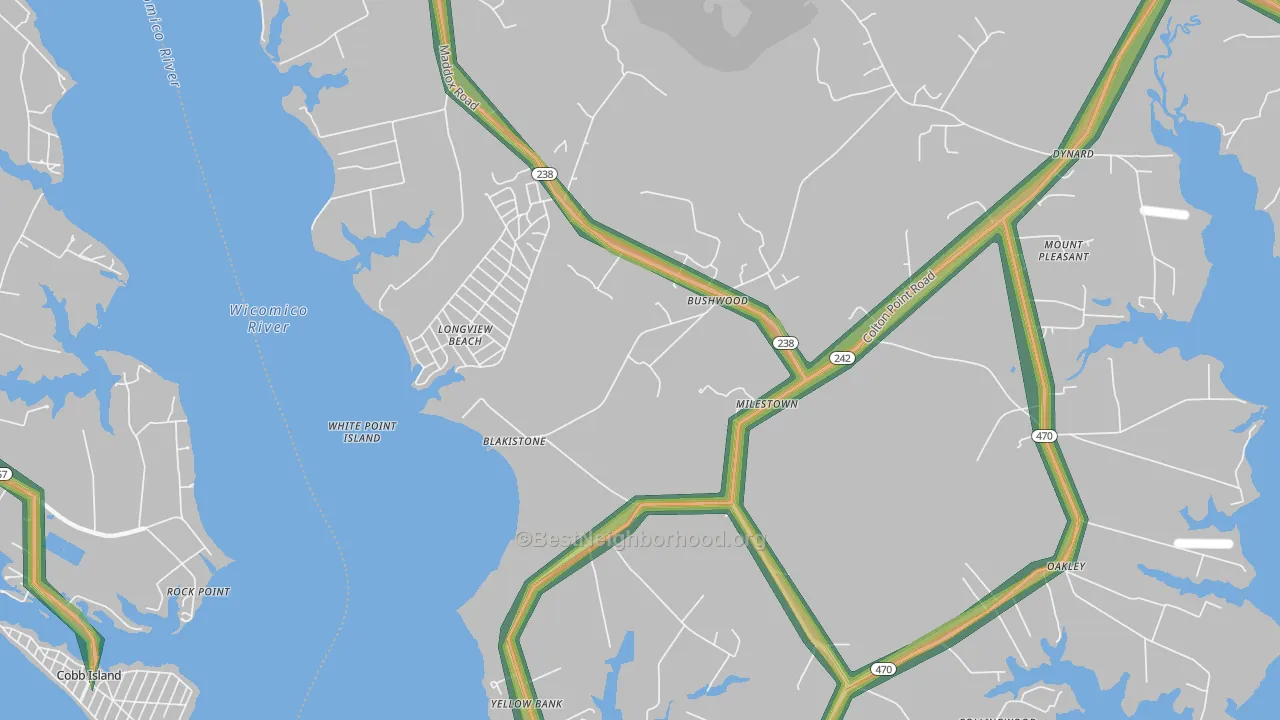 Bushwood, MD Map of Noise Levels in Bushwood
