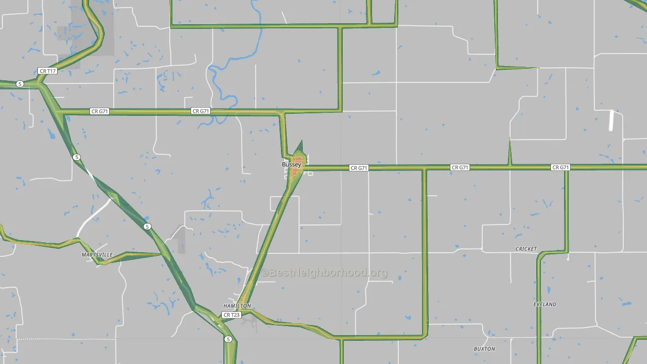 Bussey, IA Map of Noise Levels in Bussey