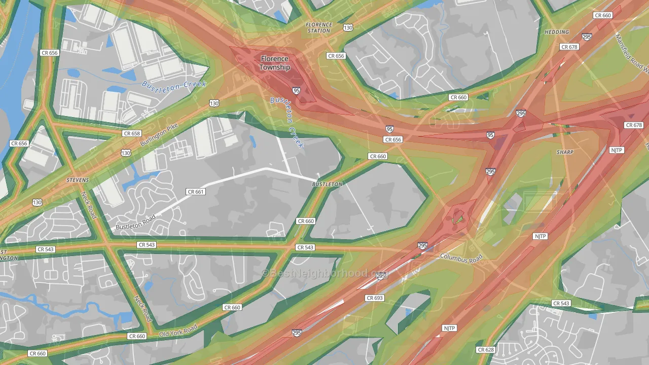 Bustleton, NJ Map of Noise Levels in Bustleton