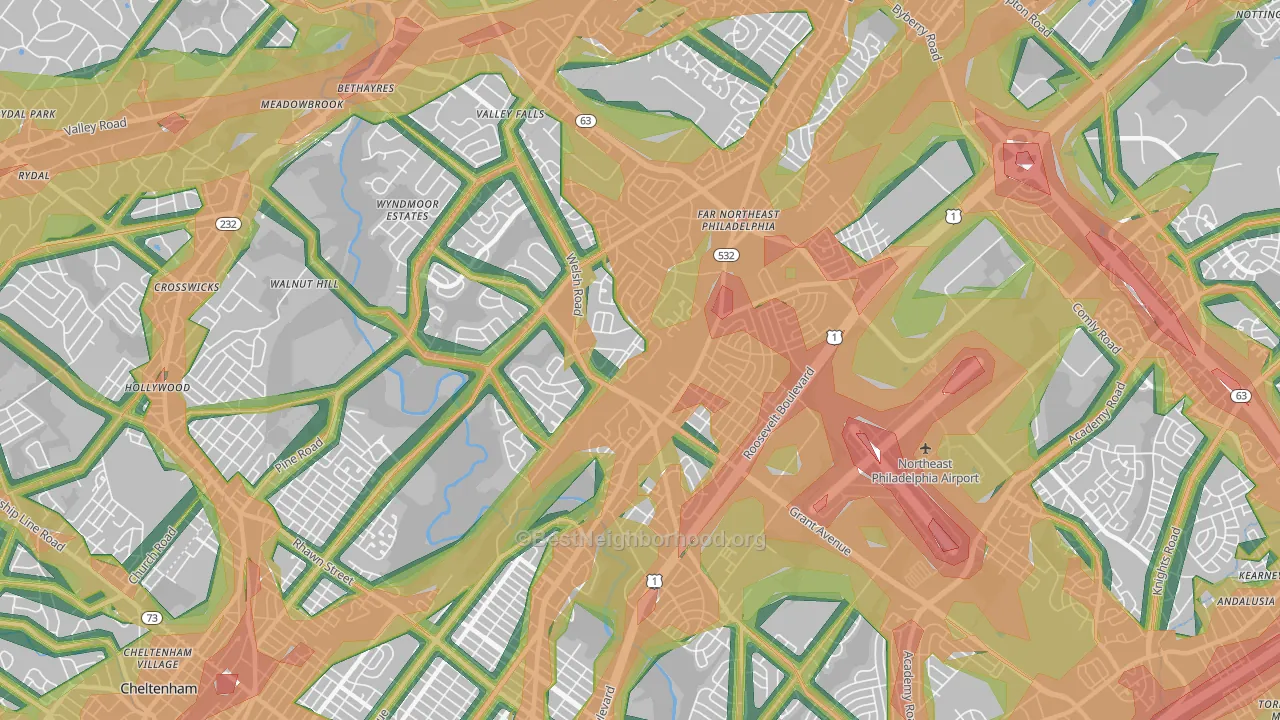 Bustleton, Philadelphia, PA Map of Noise Levels in Bustleton