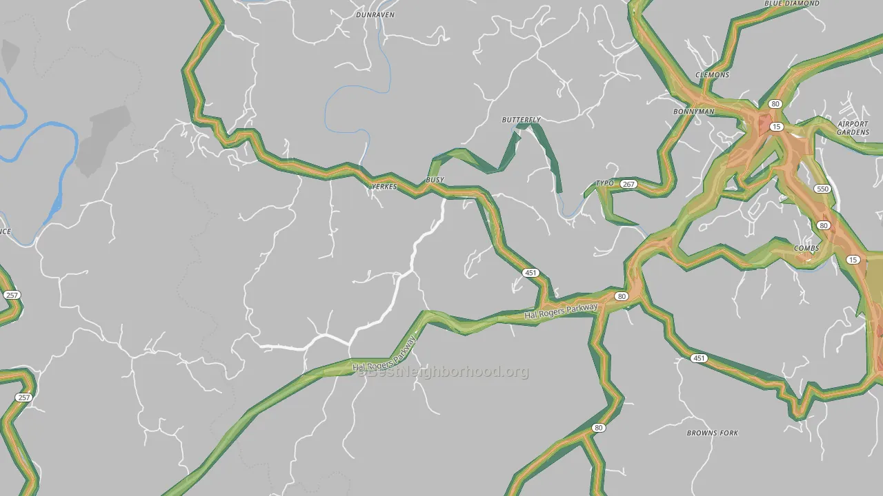 Busy, KY Map of Noise Levels in Busy