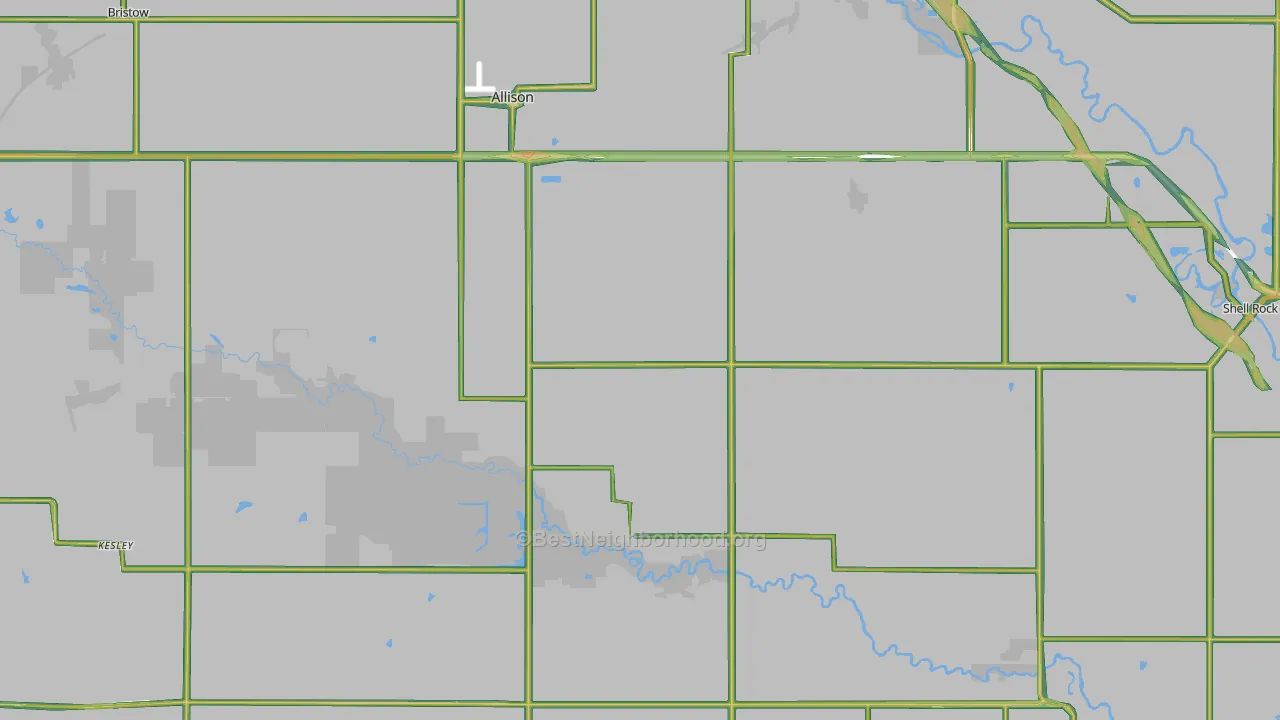 Butler County, IA Map of Noise Levels in Butler County
