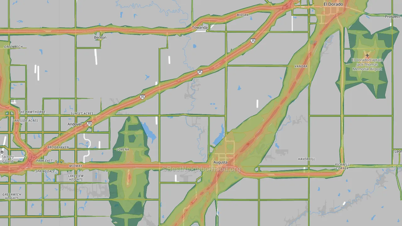 Butler County, KS Map of Noise Levels in Butler County