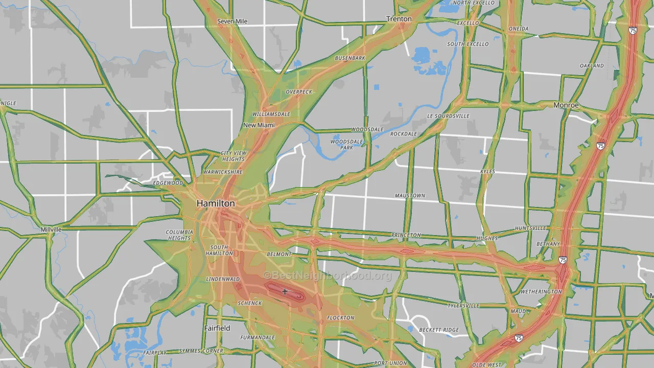 Butler County, OH Map of Noise Levels in Butler County