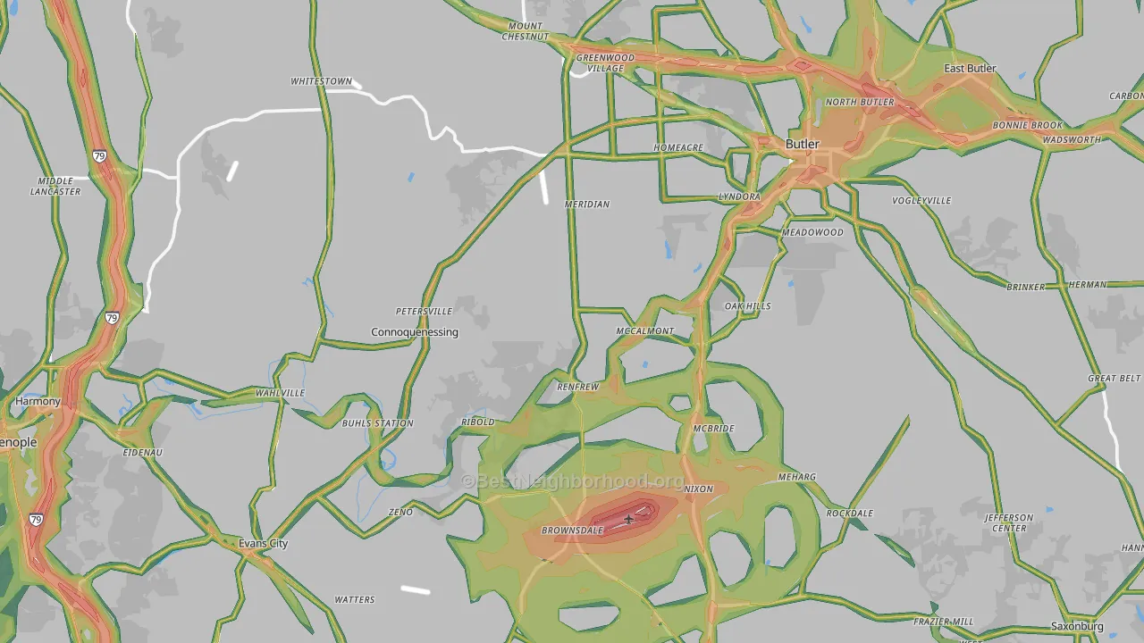 Butler County, PA Map of Noise Levels in Butler County