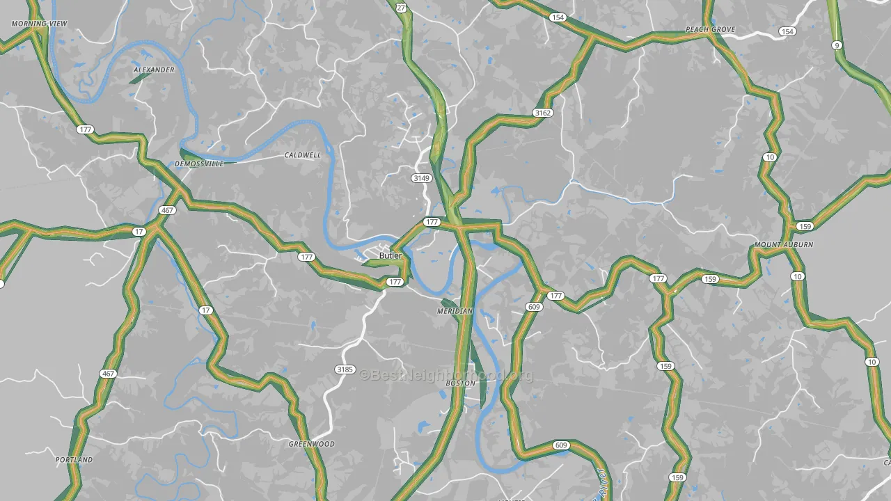 Butler, KY Map of Noise Levels in Butler