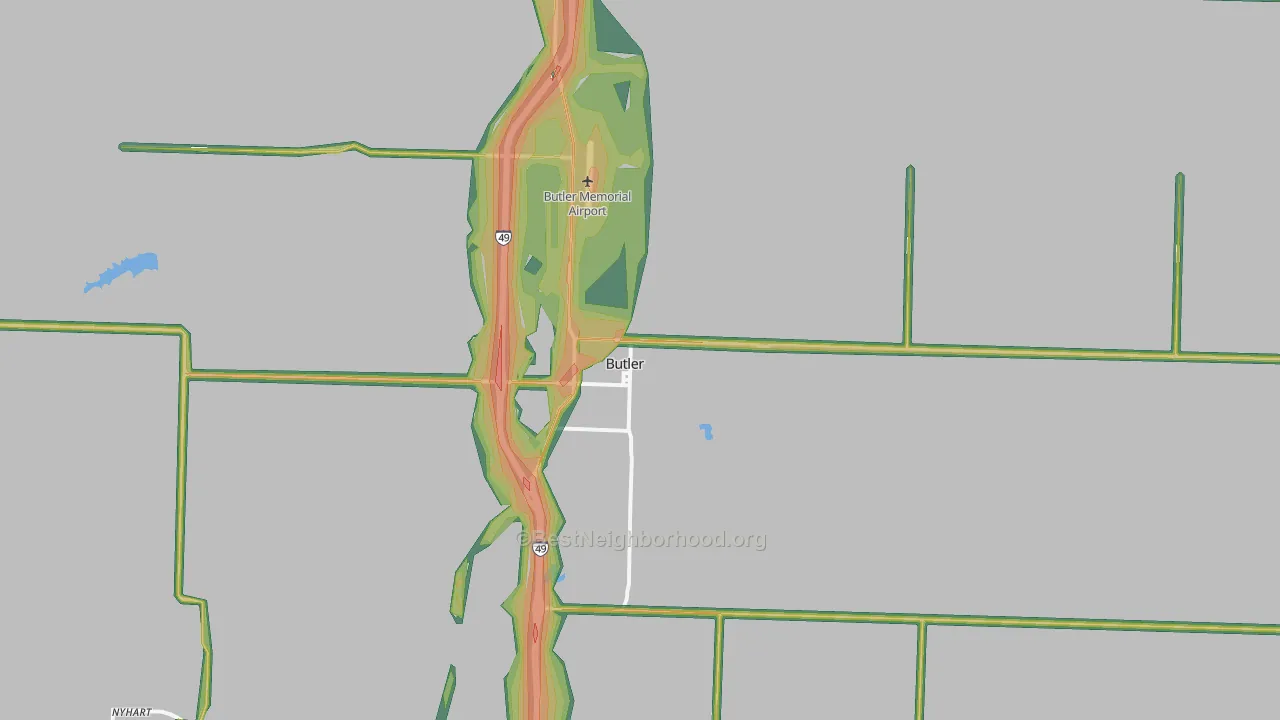 Butler, MO Map of Noise Levels in Butler
