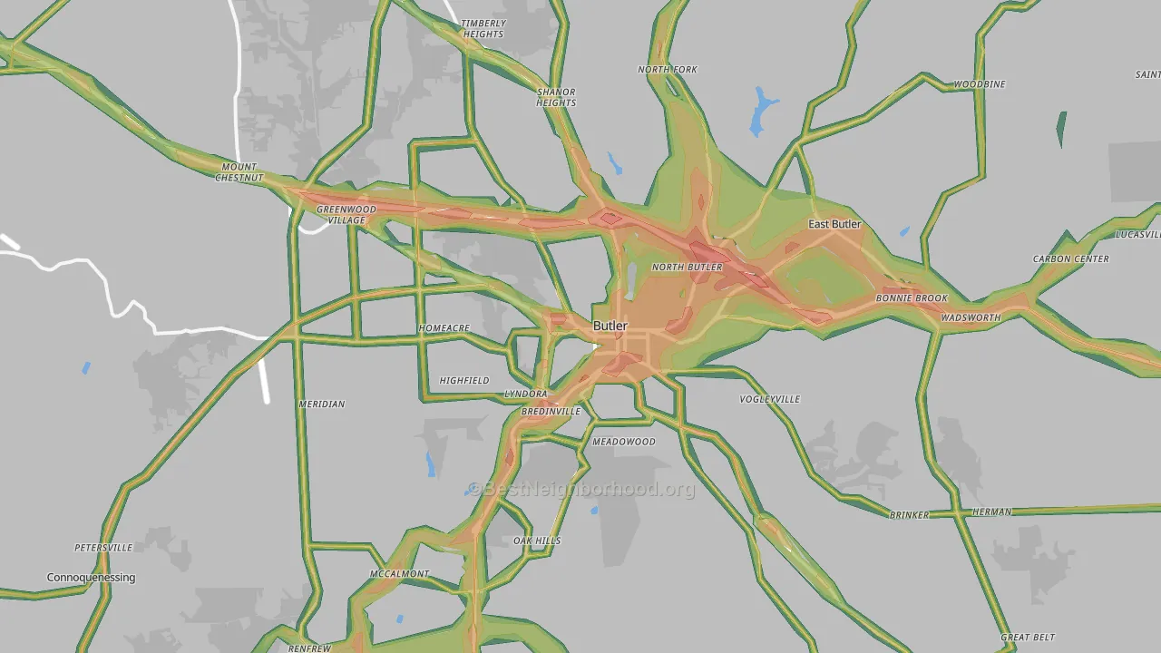 Butler, PA Map of Noise Levels in Butler