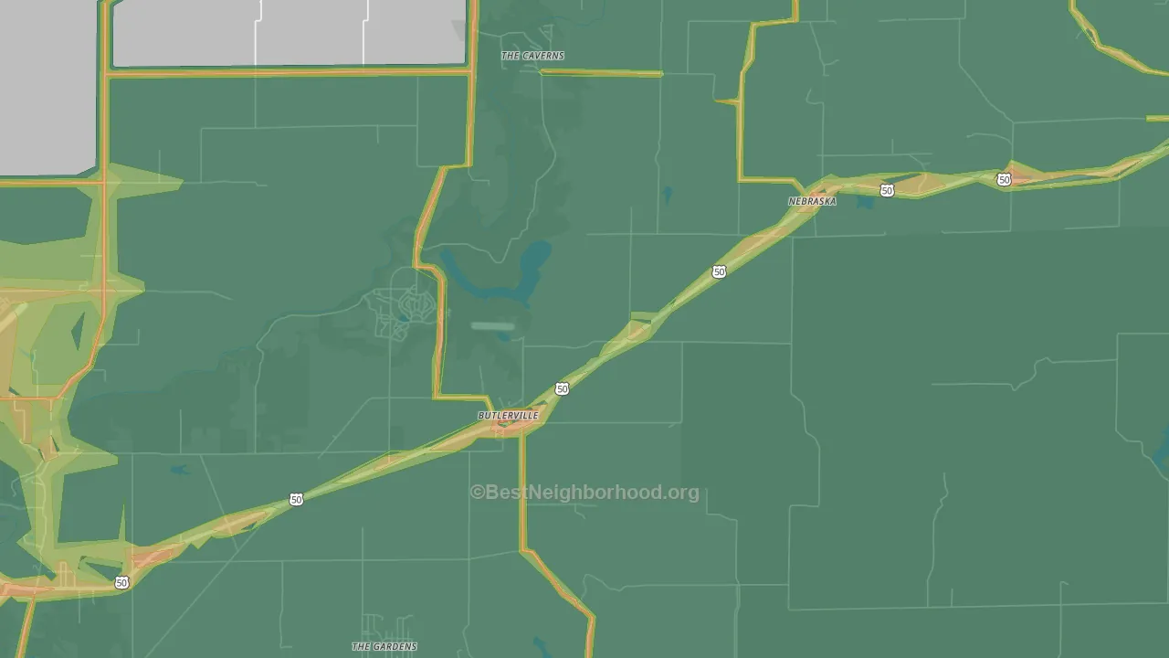 Butlerville, IN Map of Noise Levels in Butlerville