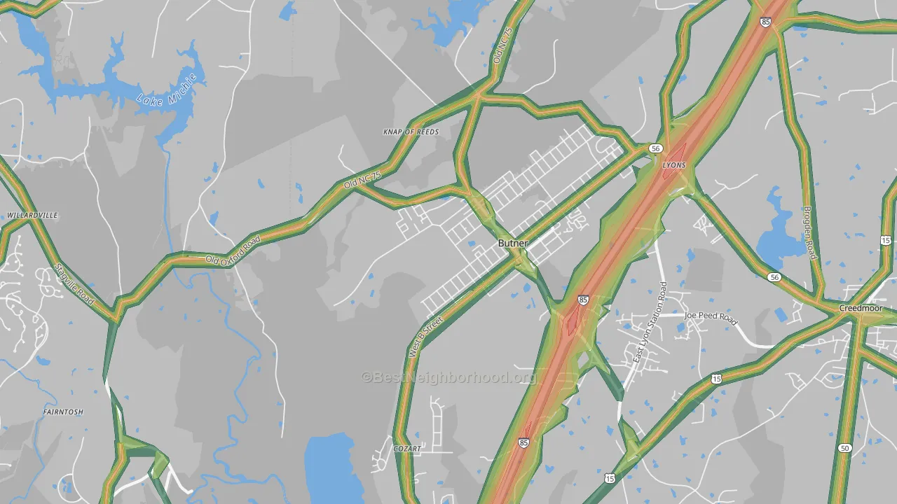 Butner, NC Map of Noise Levels in Butner