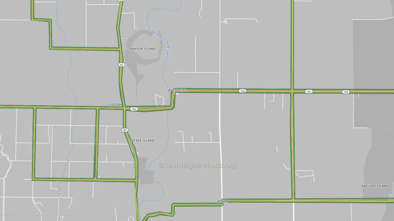 Butte City, CA Map of Noise Levels in Butte City