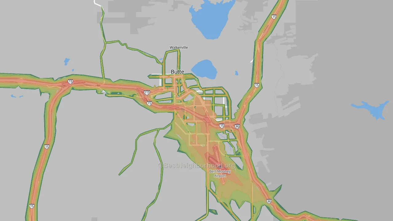 Butte, MT Map of Noise Levels in Butte