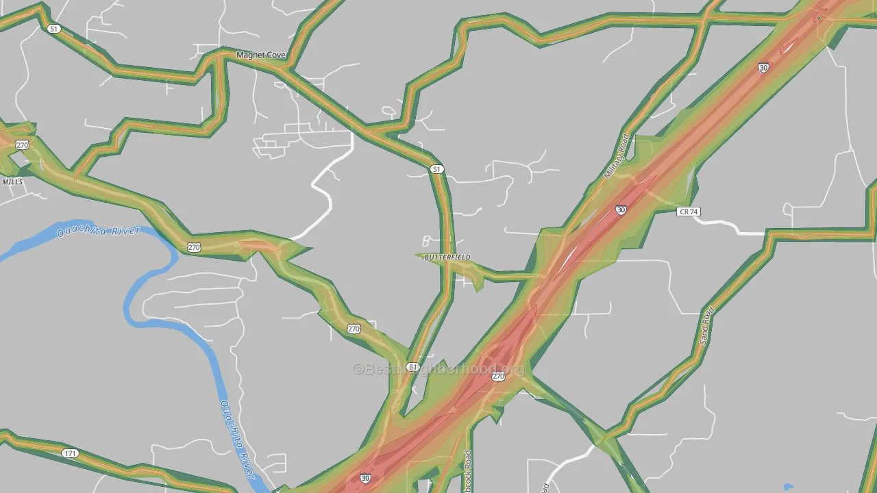 Butterfield, AR Map of Noise Levels in Butterfield