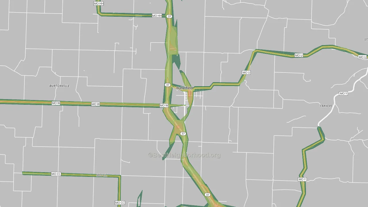 Butterfield, MO Map of Noise Levels in Butterfield