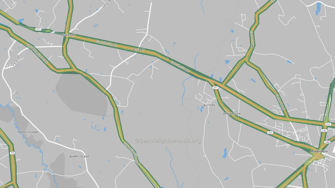 Butters, NC Map of Noise Levels in Butters