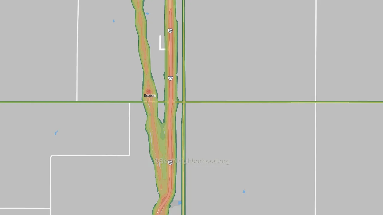 Buxton, ND Map of Noise Levels in Buxton