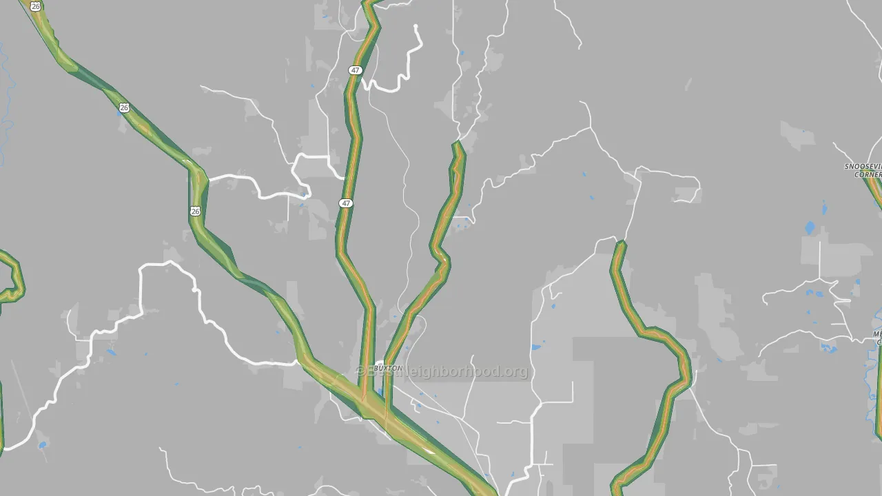 Buxton, OR Map of Noise Levels in Buxton