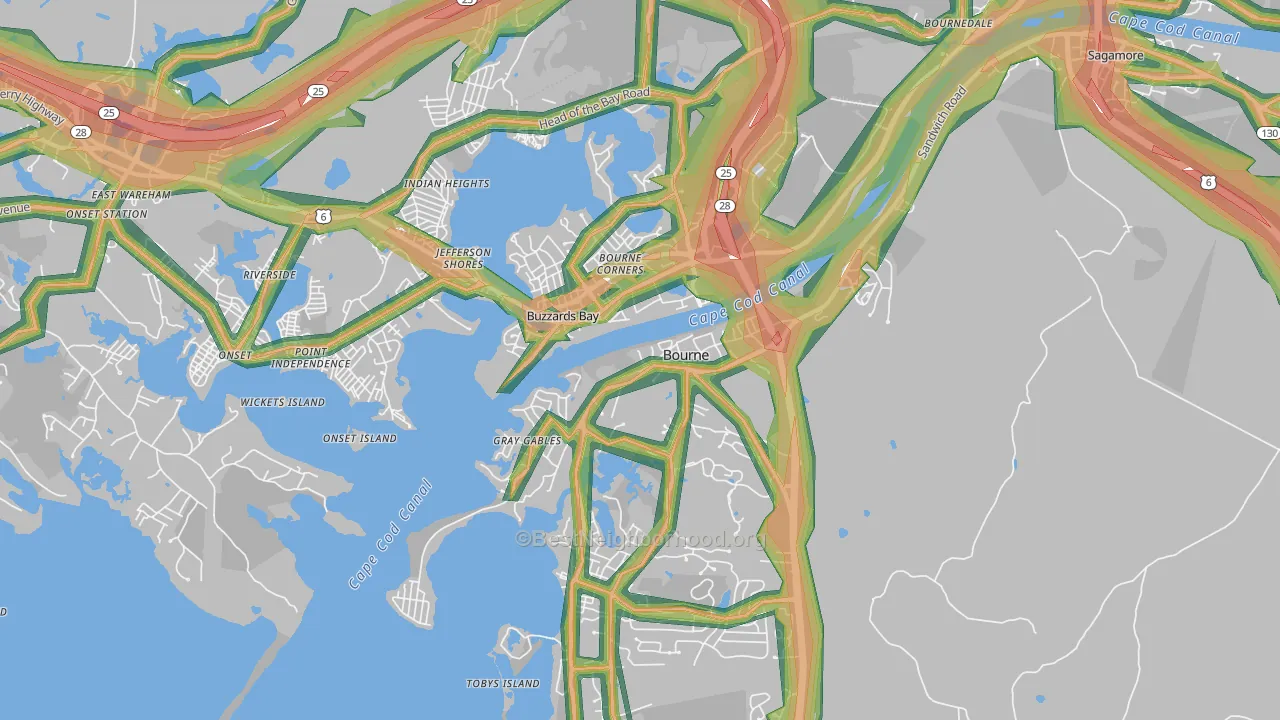 Buzzards Bay, MA Map of Noise Levels in Buzzards Bay