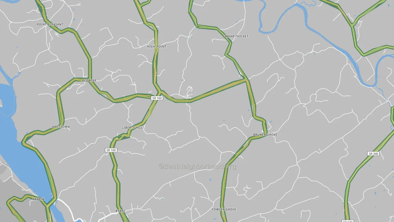 Bybee, TN Map of Noise Levels in Bybee