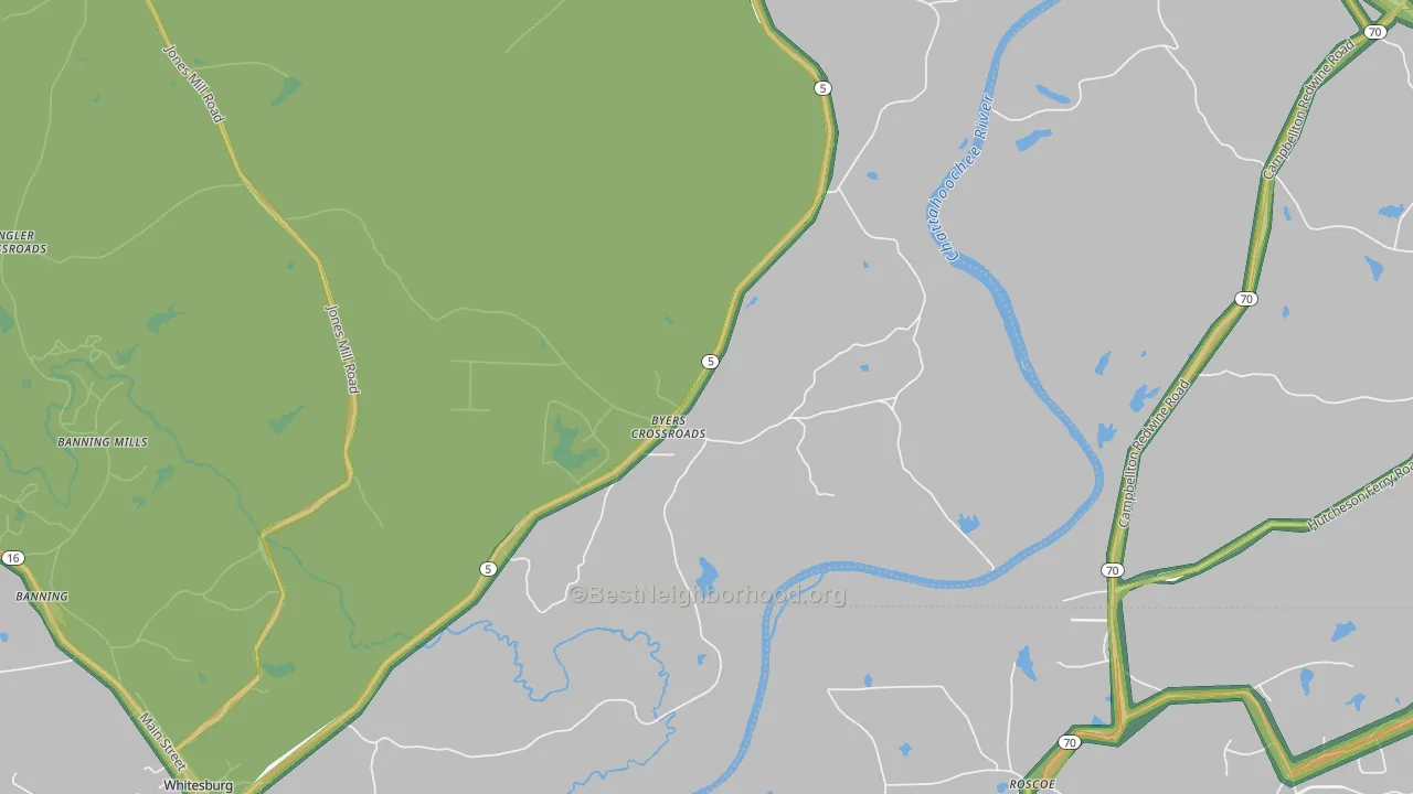 Byers Crossroads, GA Map of Noise Levels in Byers Crossroads