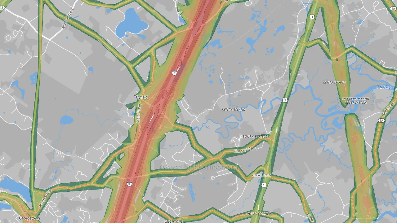 Byfield, MA Map of Noise Levels in Byfield