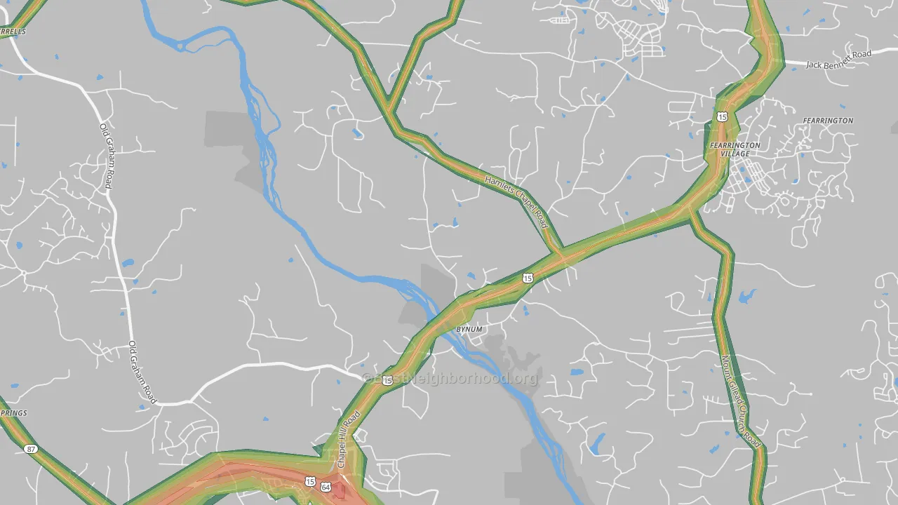 Bynum, NC Map of Noise Levels in Bynum