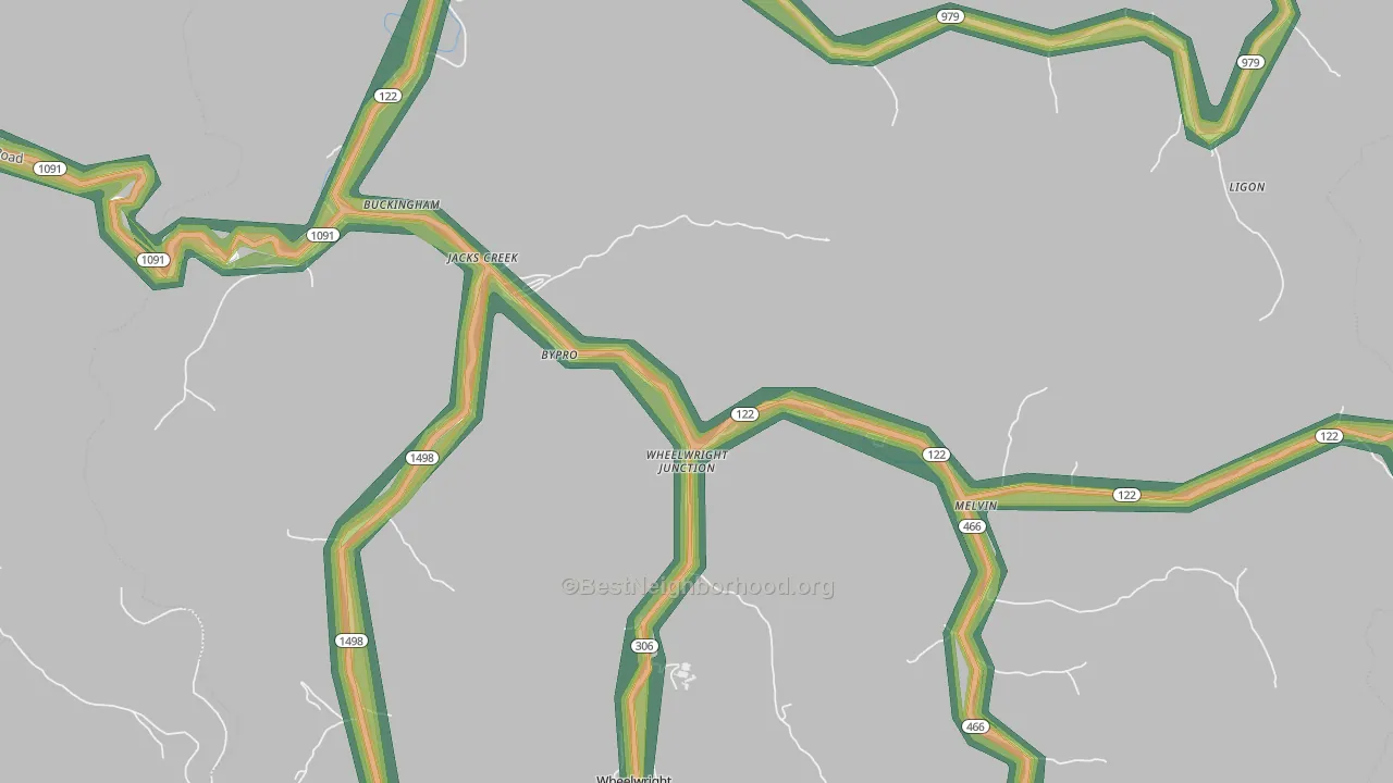 Bypro, KY Map of Noise Levels in Bypro