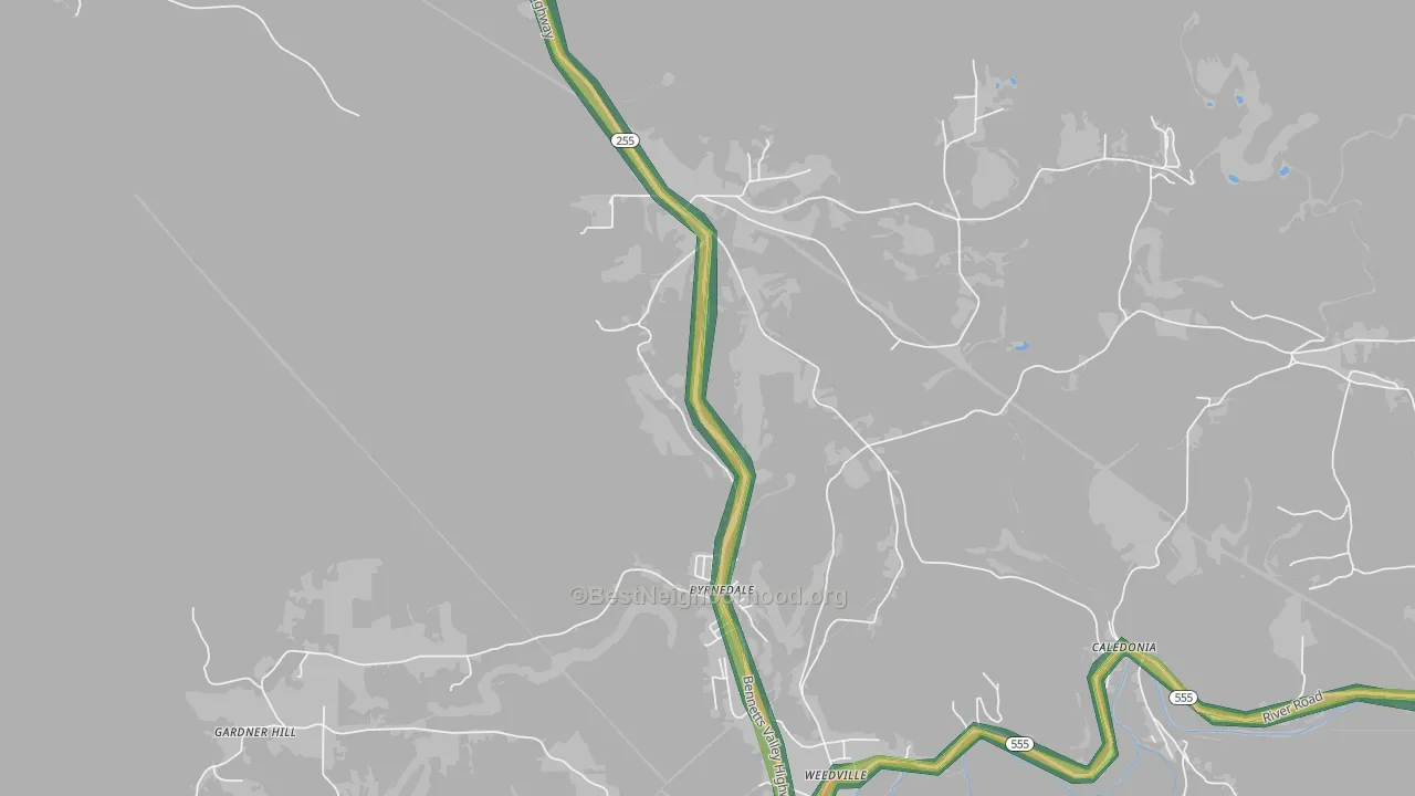 Byrnedale, PA Map of Noise Levels in Byrnedale