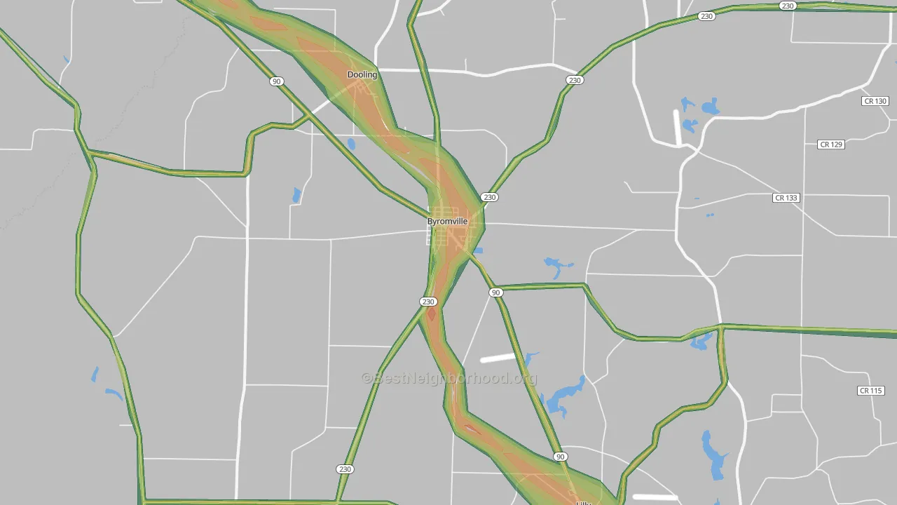 Byromville, GA Map of Noise Levels in Byromville