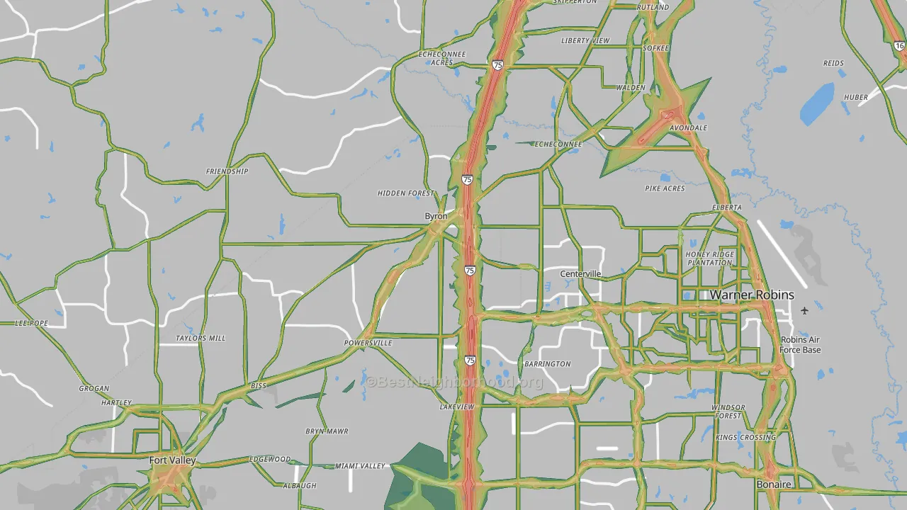 Byron, GA Map of Noise Levels in Byron