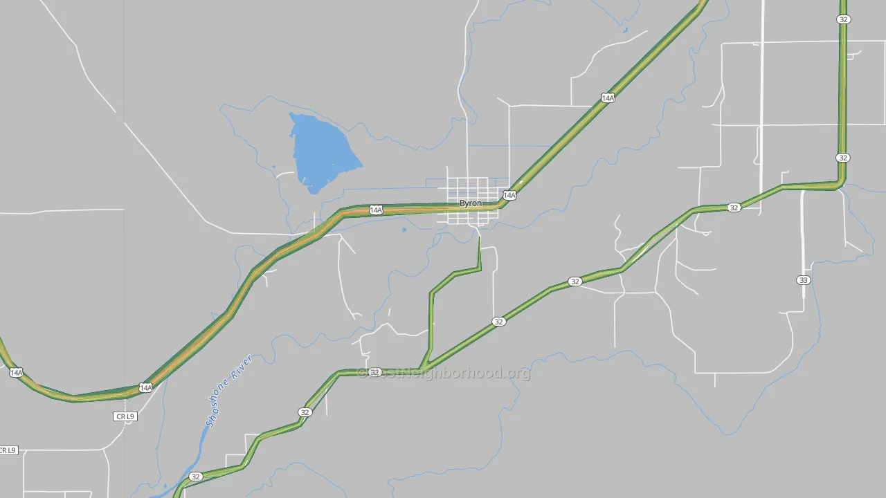 Byron, WY Map of Noise Levels in Byron