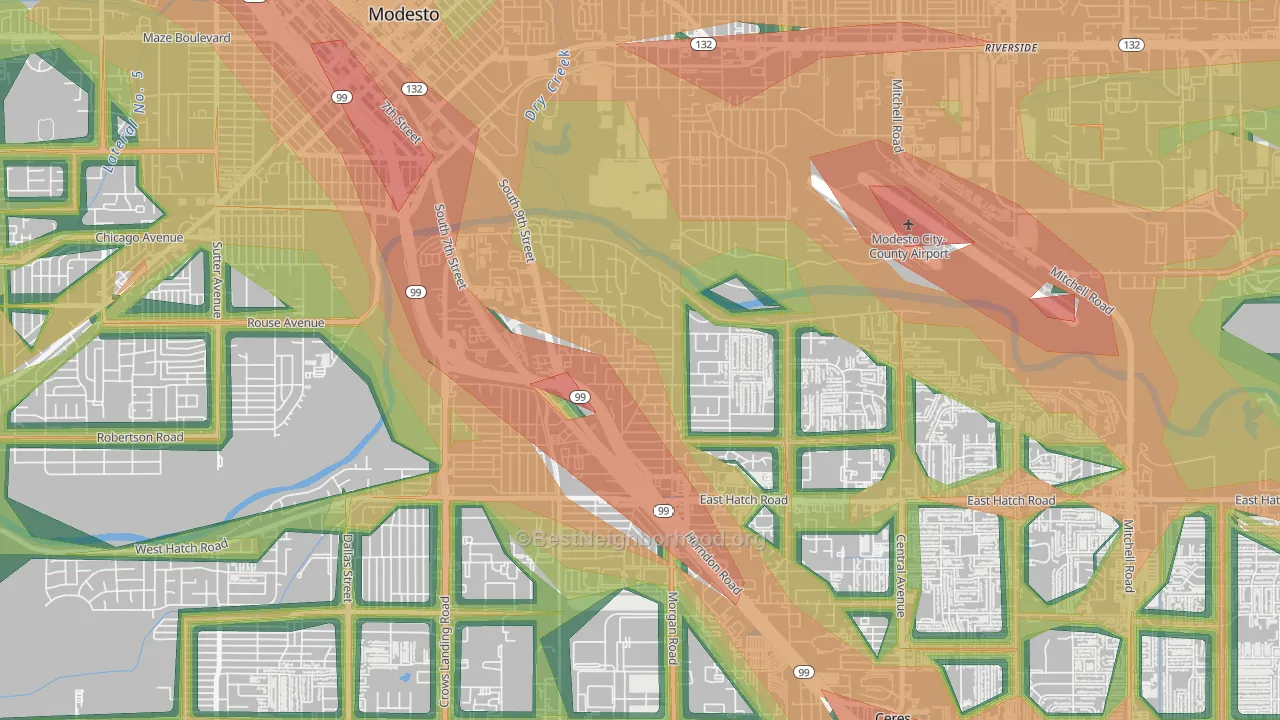 Bystrom, Modesto, CA Map of Noise Levels in Bystrom