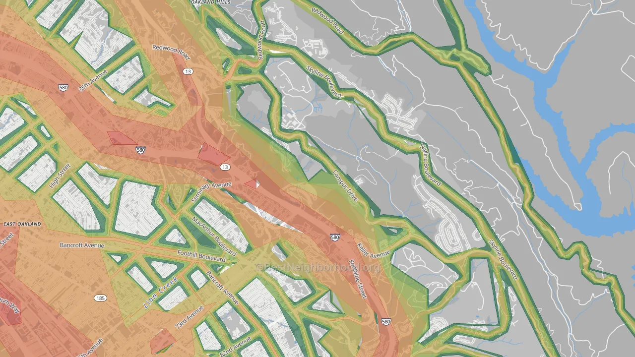 Caballo Hills, Oakland, CA Map of Noise Levels in Caballo Hills